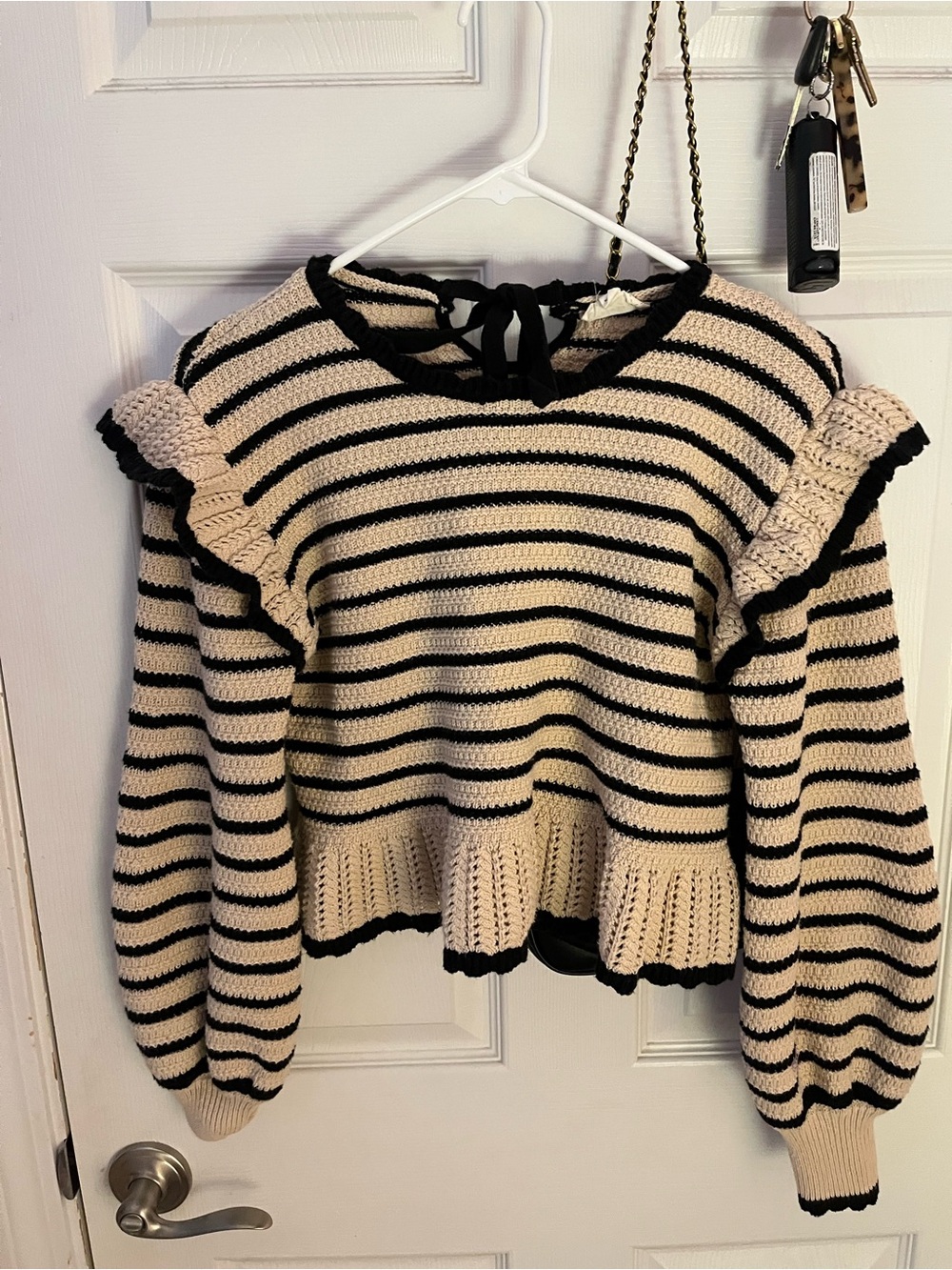 Crochet Ruffle Stripe Sweater - Beige & Black SKIRT NOT INCLUDED BUT ON MY PAGE